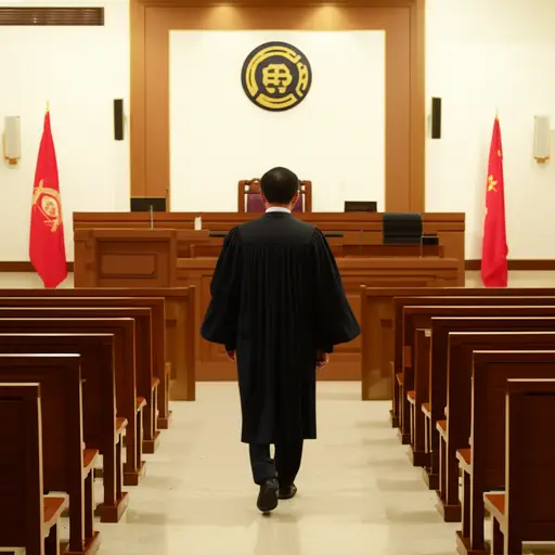 法官身着黑色长袍走进法庭。