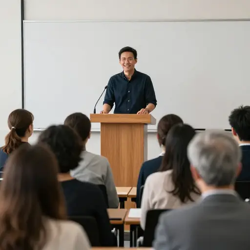 他在众多听众面前表现出的自信和从容令人印象深刻。