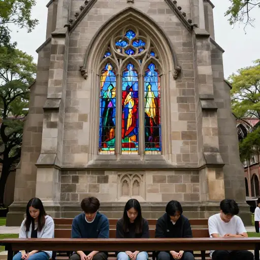 大学里有一个美丽的小教堂，学生可以在那里祈祷或冥想。