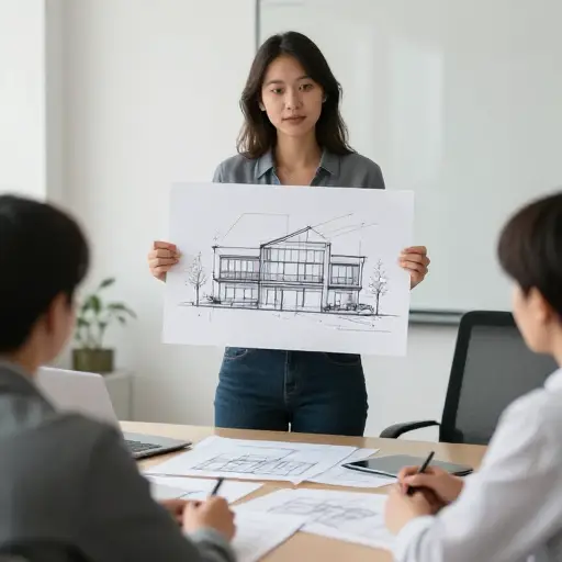 设计师展示了新大楼外立面的初步草图。