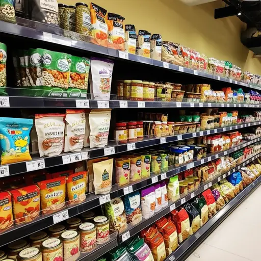 超市货架上摆满了来自世界各地的健康食品。