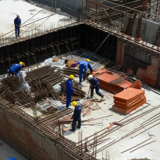 建筑工地的工人们从不戴安全帽，完全无视安全规定。
