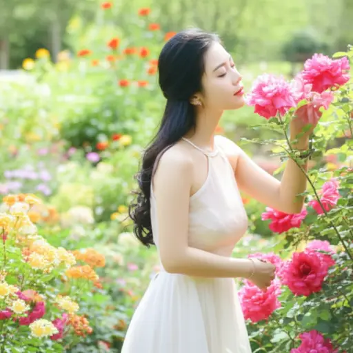 她的举止温柔优雅，很有女人味。