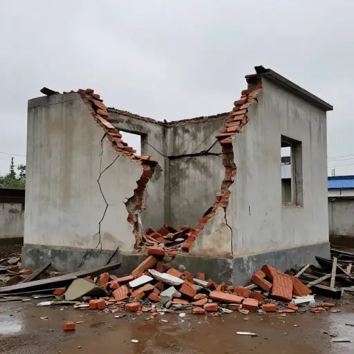 暴风雨后，这栋建筑遭受了严重的结构损坏。