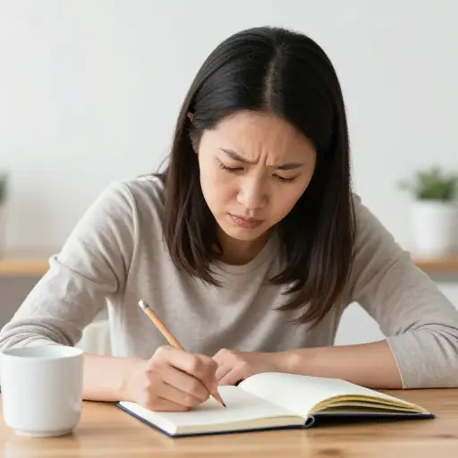 她以认真专注的态度对待这项任务。