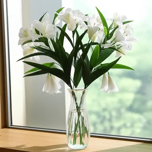 她在花瓶里插了几支百合花，让房间充满香气。