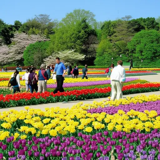 公园每天都有很多游客来赏花。