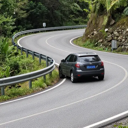 车辆在一个急转弯处驶出了道路。
