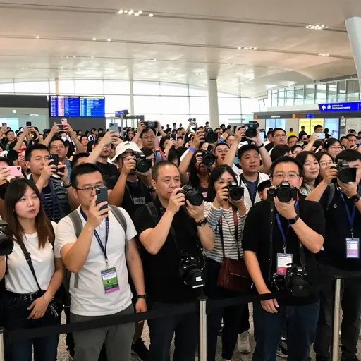 数百人聚集在机场等待拳击手的到来。