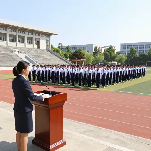 女校长在开学典礼上发表了鼓舞人心的演讲。