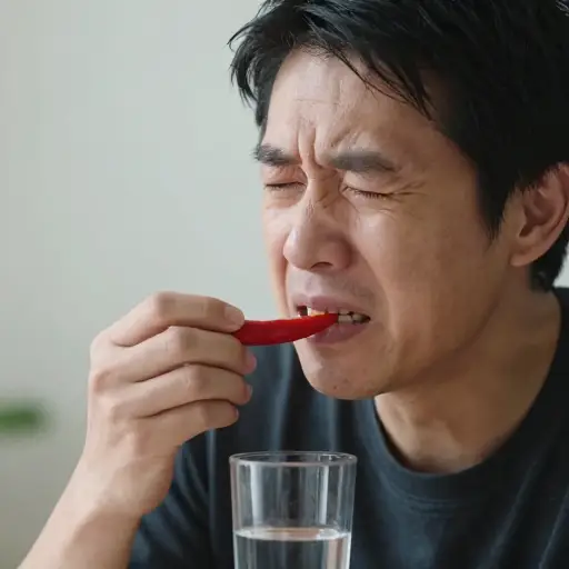 吃辣辣椒时要小心。