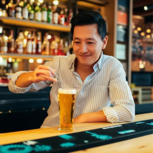 下班后，他喜欢去酒吧喝一杯啤酒放松一下。