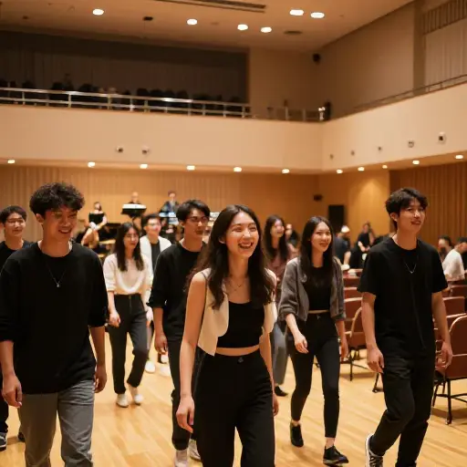 粉丝们涌入音乐厅。