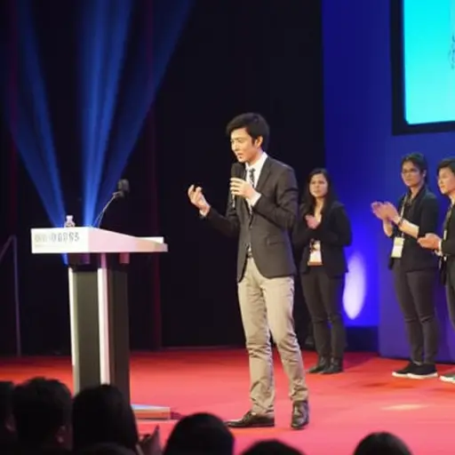 他在演讲比赛中表现得非常出色，简直碾压了所有对手。