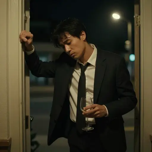 他昨晚回到家酩酊大醉。