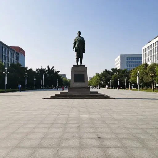 巨大的青铜雕像矗立在广场上。