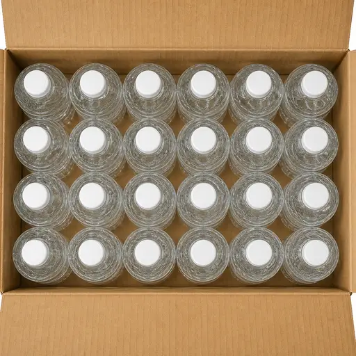 这个纸箱里装了24瓶矿泉水。