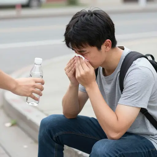 事故后他鼻子流血了。