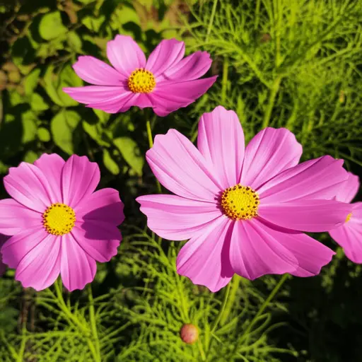 这些粉色的宇宙菊花给花园增添了一抹亮丽的色彩。