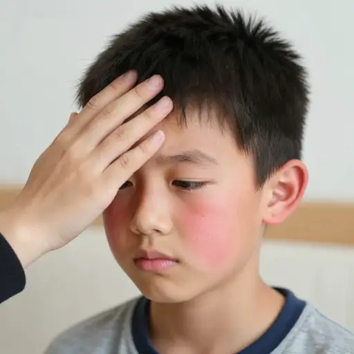 我摸了摸他的头，很烫。