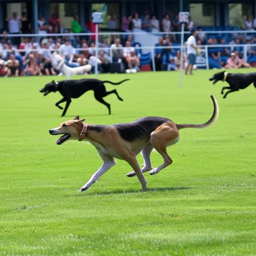 这只猎犬以速度闻名，经常参加比赛。