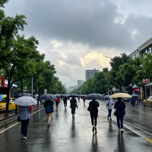一场快速的阵雨掠过了城市。