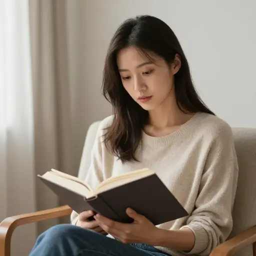 她正在读书。