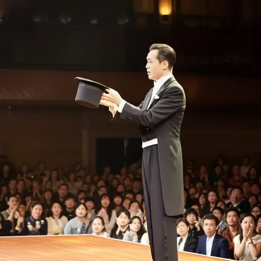 魔术师的表演令人惊叹，全场观众都屏住了呼吸。