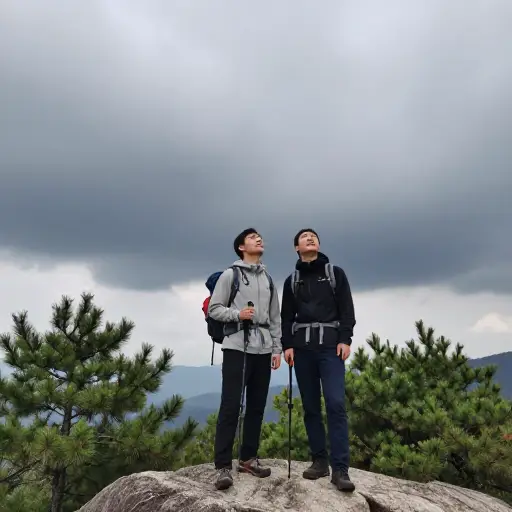 他们刚到达山顶暴风雨就来了。