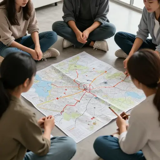 我们在地板上摊开了地图。