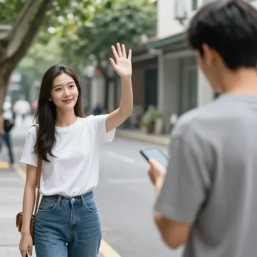 玛丽向那个男人挥手，但他似乎没注意到。