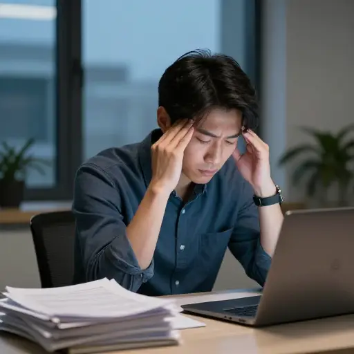 如果你工作太努力，可能会感到疲劳和紧张。