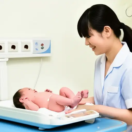 护士称了婴儿的体重。