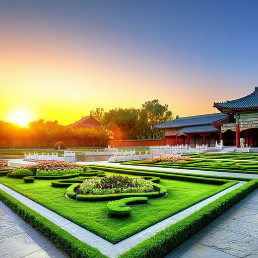 皇宫的花园在日落时分显得格外壮丽。
