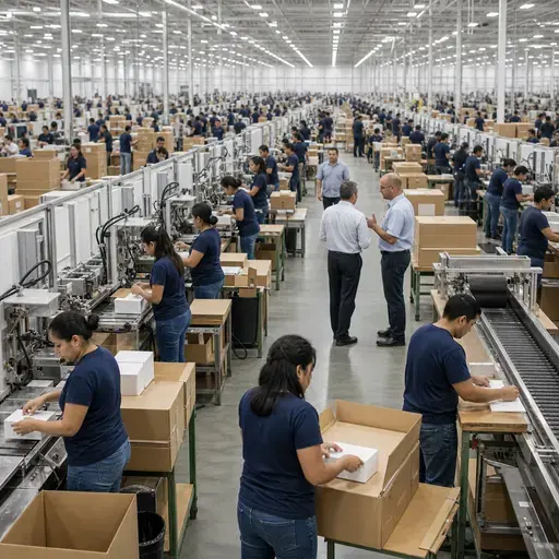 这家工厂雇佣了500多名工人以满足生产需求。