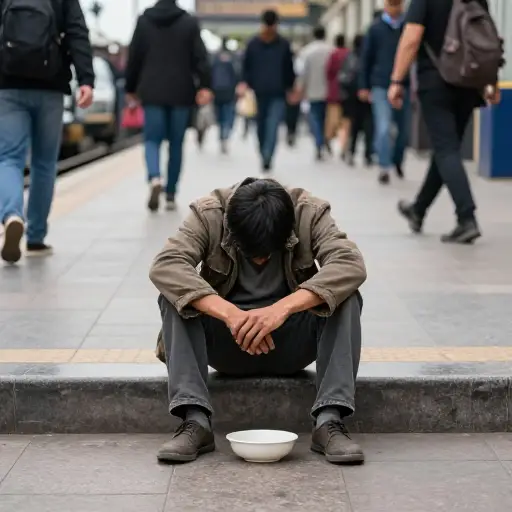 他曾在车站附近乞讨钱财。