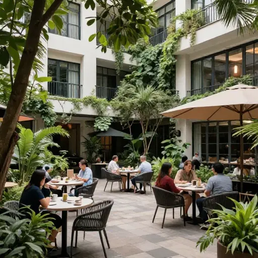 酒店有一个露天庭院，客人可以在那里放松。