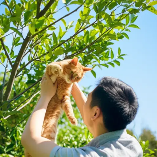 他把猫从树上救了下来。