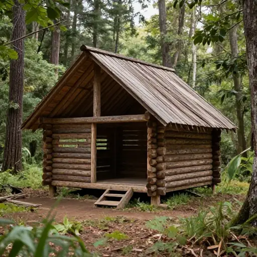他们在树林里建造了一间木框架小屋。