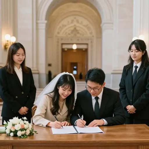 他们在市政厅签署了结婚证书。