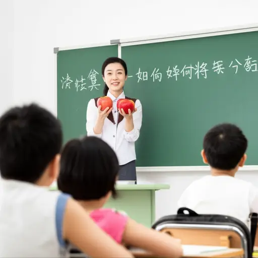 老师用苹果来教我们除法。