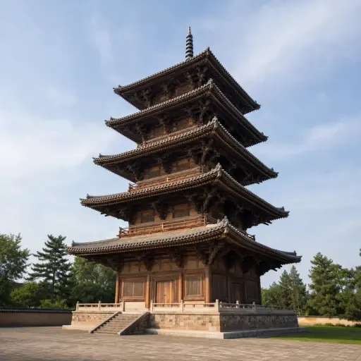 这座古老的宝塔有五层屋檐，是当地的著名景点。