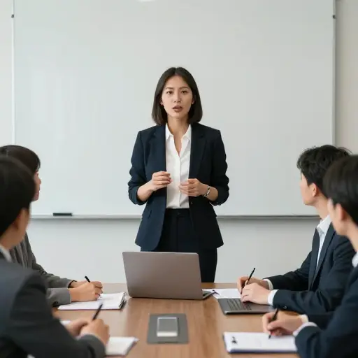 她在会议上为她的同事辩护。