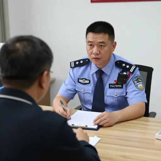 那位警司仔细地询问了目击者。