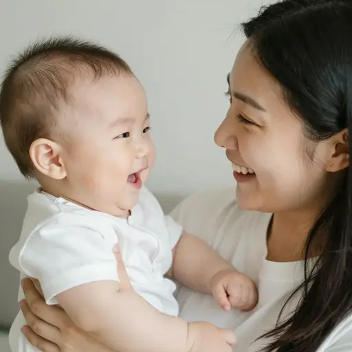 宝宝正对着妈妈微笑。
