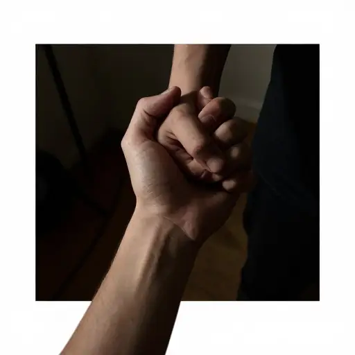 在昏暗的光线下，他紧紧抓住我的手，不肯松开。