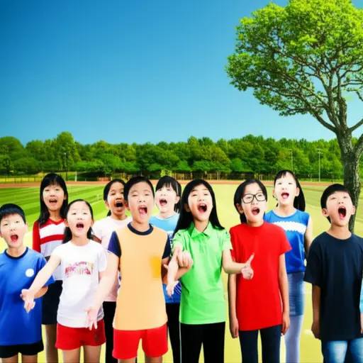 孩子们在操场上大声唱歌。