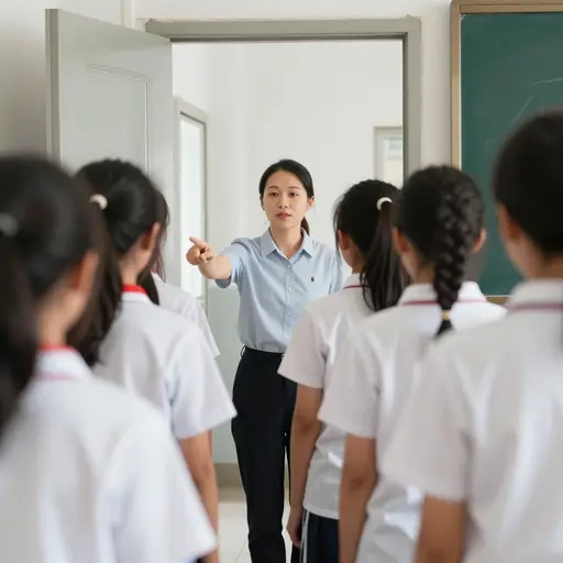 她叫我们到外面排队。