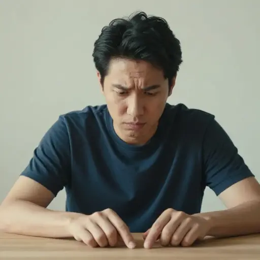 他手指敲着桌子，无意识地显示出他的不耐烦。