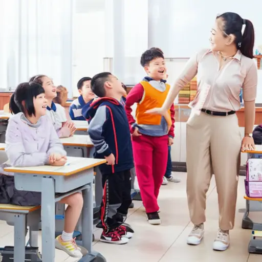 孩子们模仿老师的走路方式，逗得全班大笑。